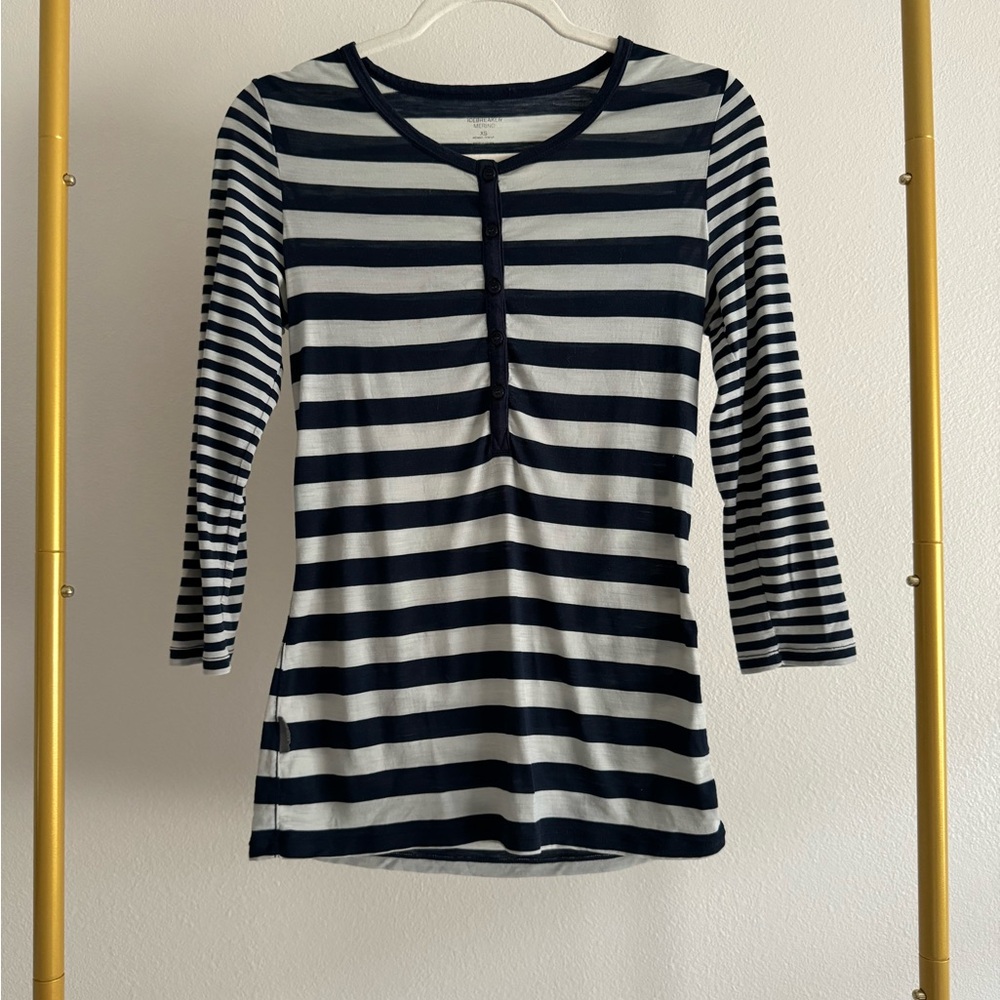 Icebreaker Striped Merino Wool Henley Women’s Sz XS base layer